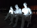Decorative photograph of sculpture on Liverpool waterfront at night
