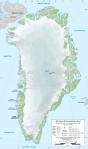 Map of Greenland sheet showing depth of ice
